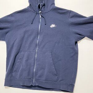 Nike Full Zip Hoodie Navy Blue Hooded Sweatshirt Swoosh Logo Men's size XXL
